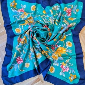 Courrèges Floral Silk Scarf - Green and Blue